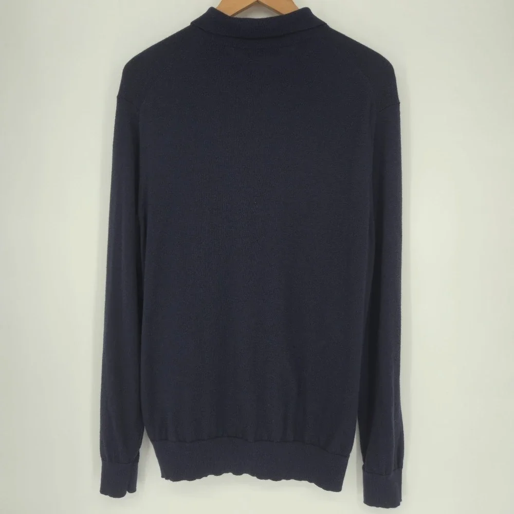 Charles Tyrwhitt Merino Wool Polo Sweater Navy Blue XL Men's Luxury Knit